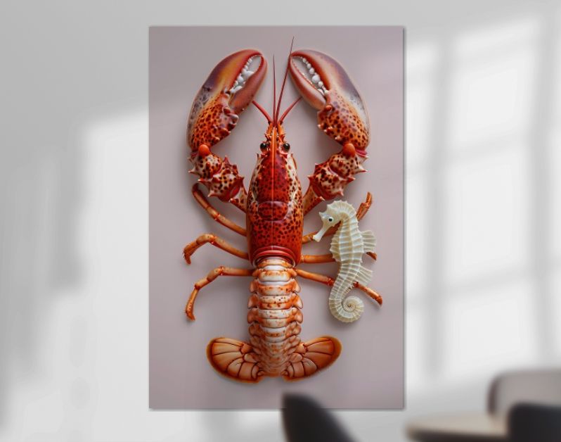 Rode kreeft met zeepaardje