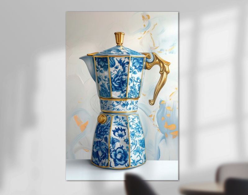 Italiaanse percolator in delfts blauw