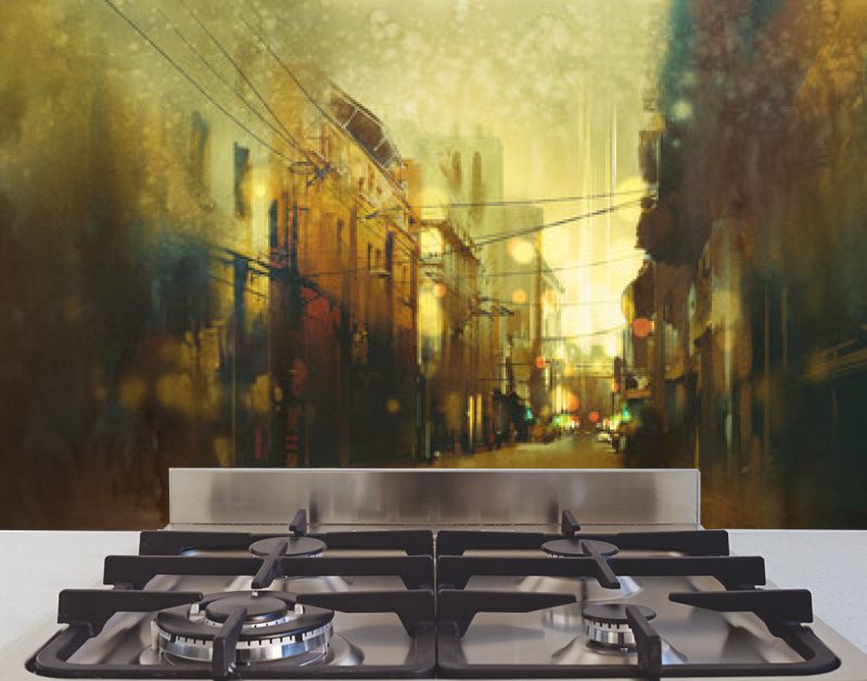 stadsstraat, illustratie schilderij met vintage stijl