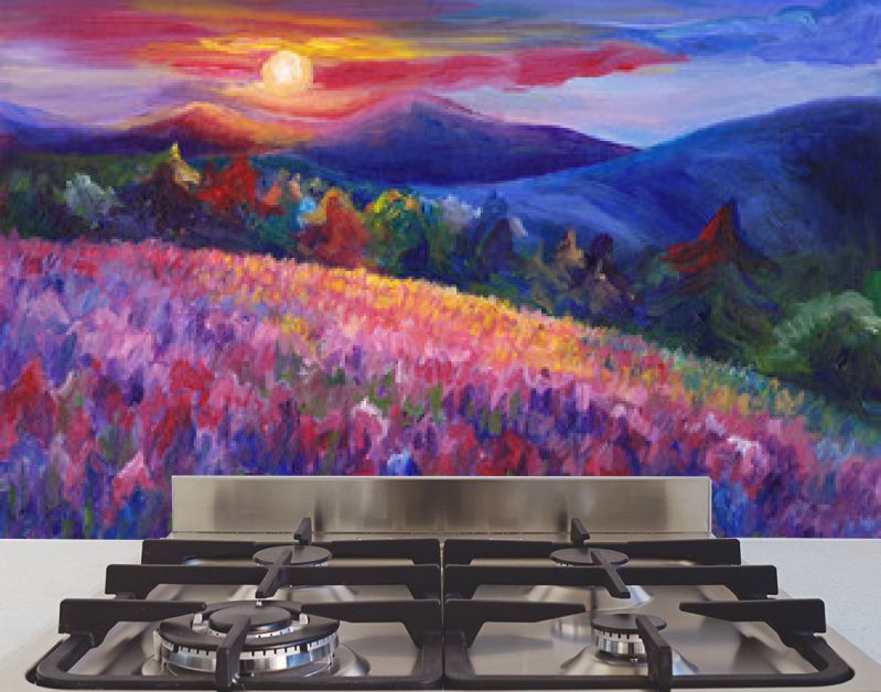 Berglandschap oliekunstwerk, gezellig, vrolijk, met de hand geschilderd