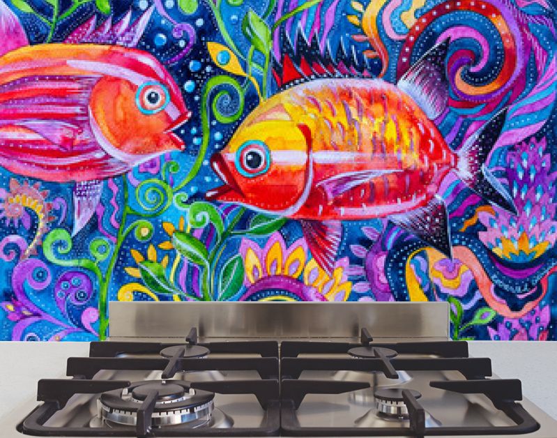 geschilderde aquarel fantasie kleurrijke vissen