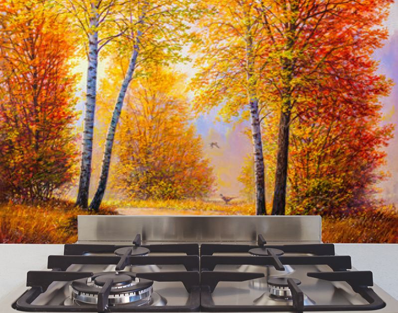 Fazanten in het herfstbos. Landschap met olieverfschilderij.