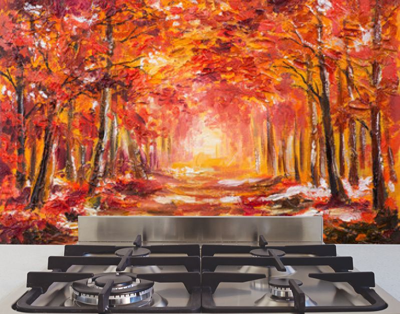 Landschap met olieverfschilderij - kleurrijk herfstbos