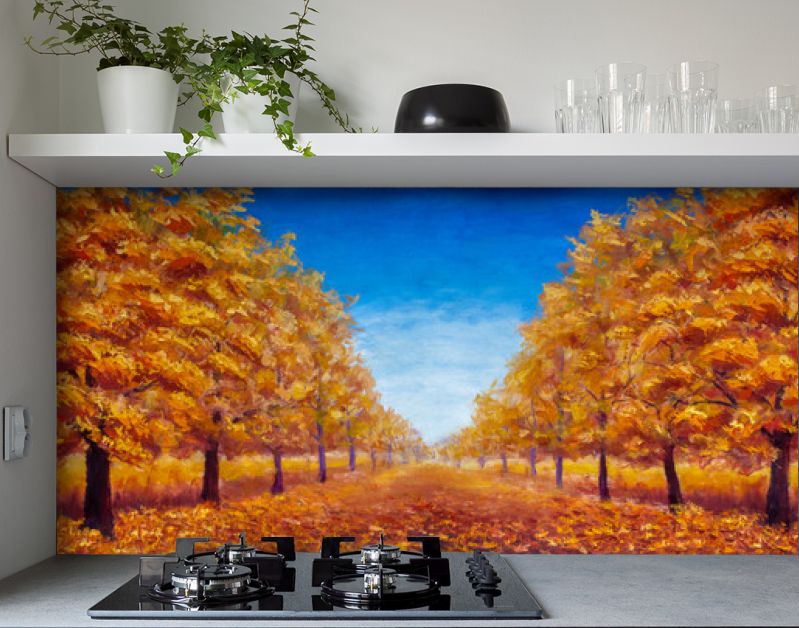 Herfst Olieverfschilderij landschap - kleurrijk herfstbos steegje park