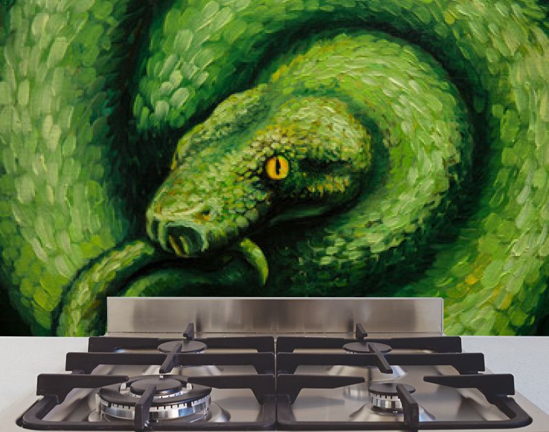 Olieverfschilderij, slang, handgemaakt