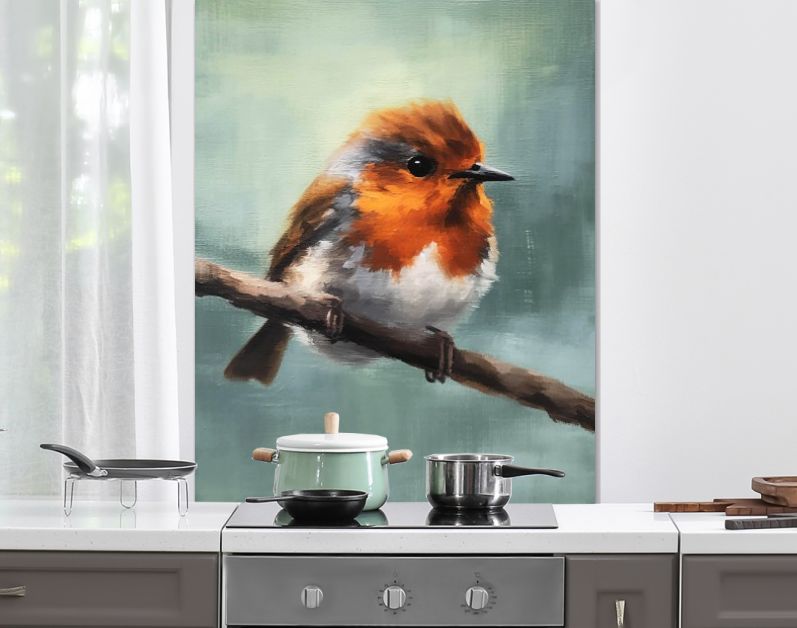 Levendige Details Het Roodborstje in Licht Karmozijnrood en Wit