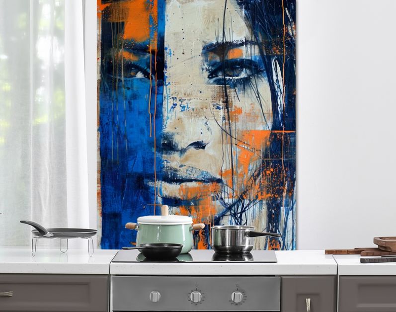 Bold echoes vintage portrait in blues and orange