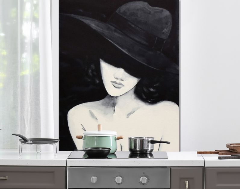 Sensueel vrouwelijk aquarel portret met grote hoed