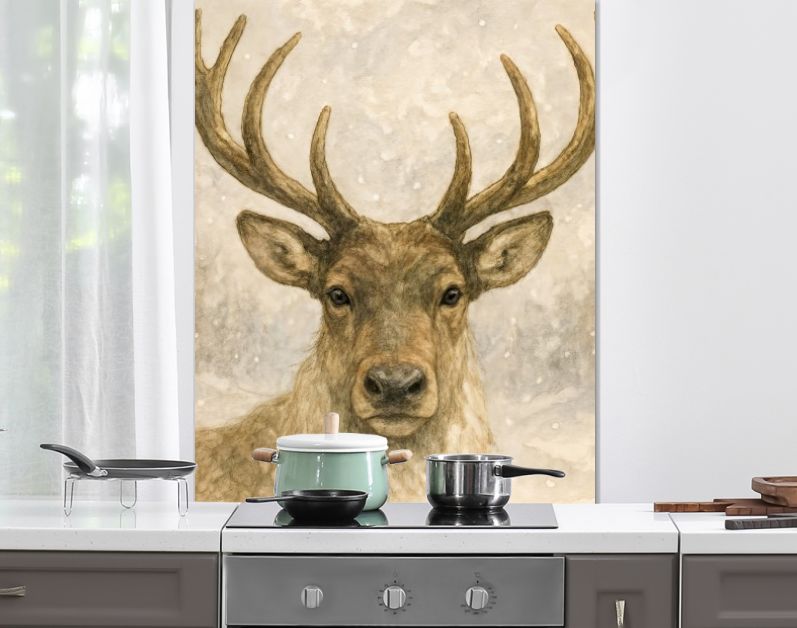 Edelhert met imposant gewei in de sneeuw