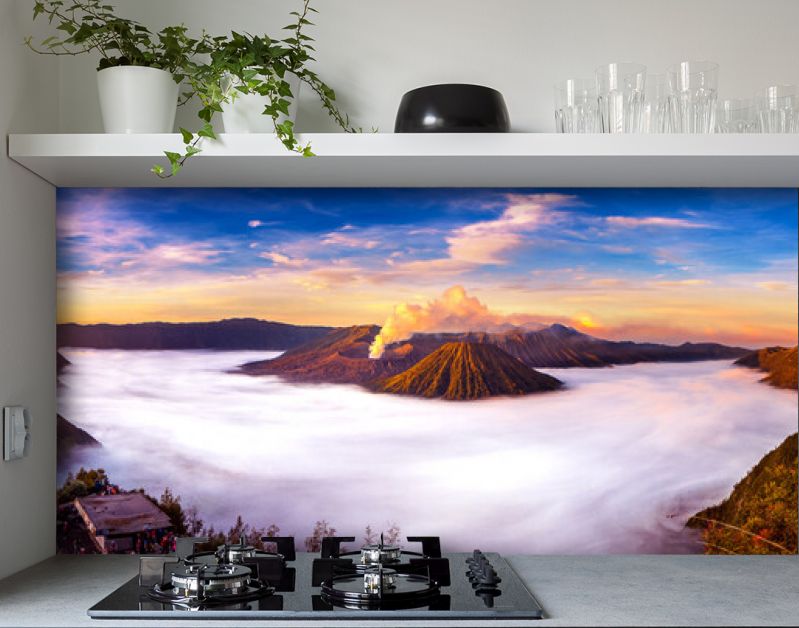 Mount Bromo volcano (Gunung Bromo) during sunrise from viewpoint on Mount Penanjakan in Bromo Tengger Semeru National Park, East Java, Indonesia.