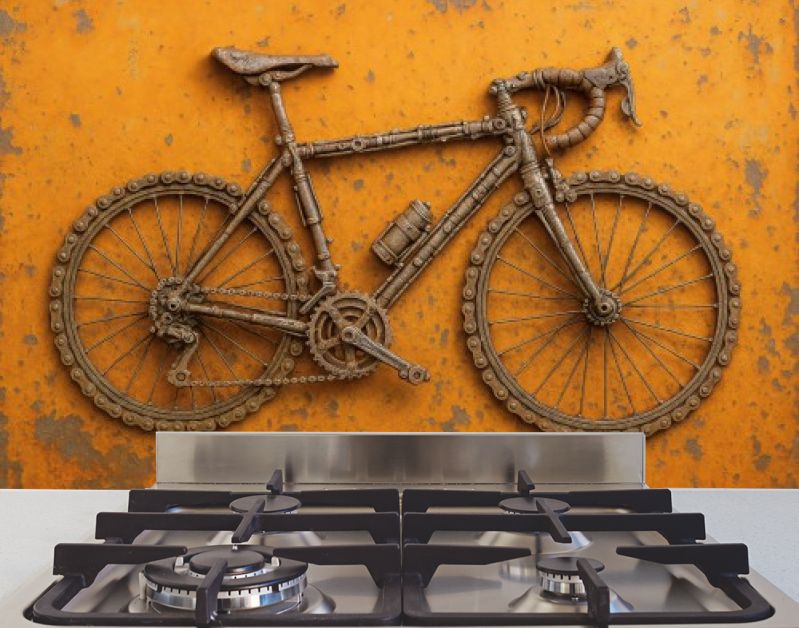 Industriële racefiets van roestig metaal en schroot