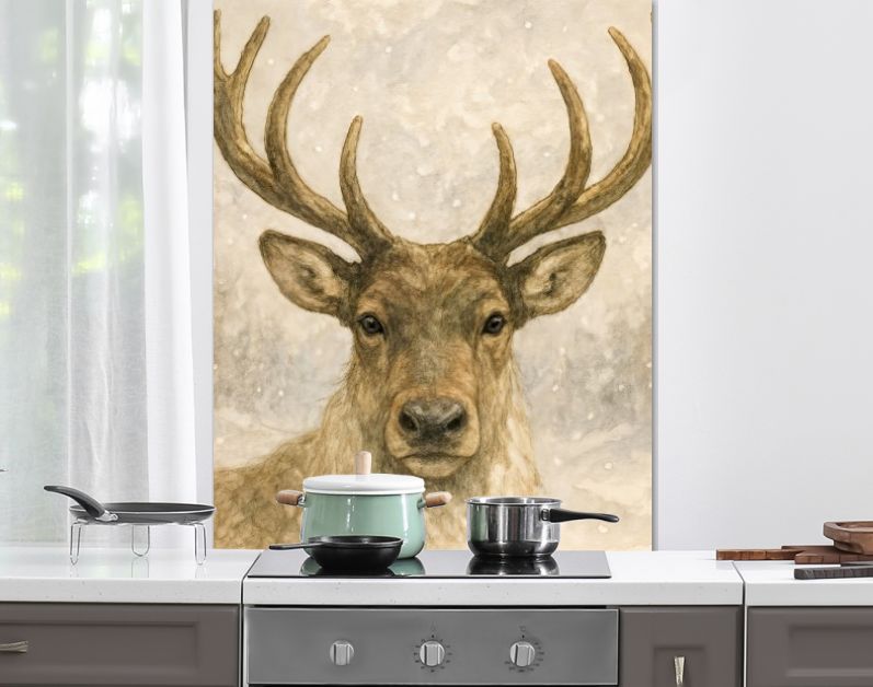 Edelhert met imposant gewei in de sneeuw