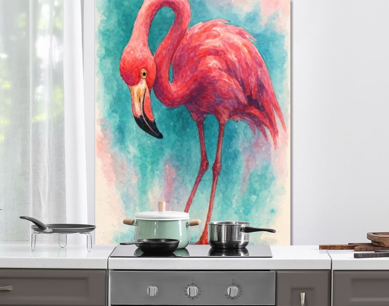 Tropische roze flamingo in felle aquarelkleuren