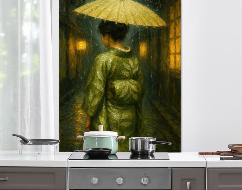 Japanse geisha met paraplu in de avond