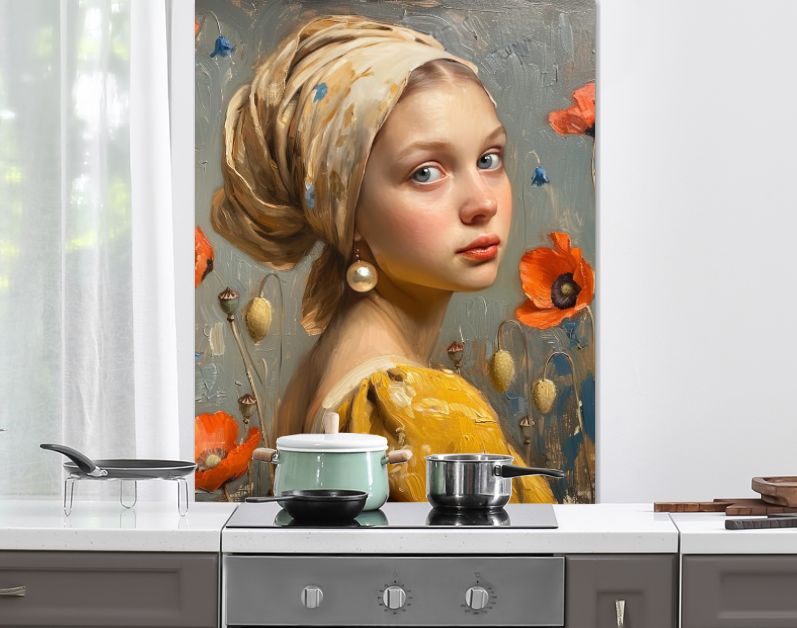 Meisje met parel en bloemen