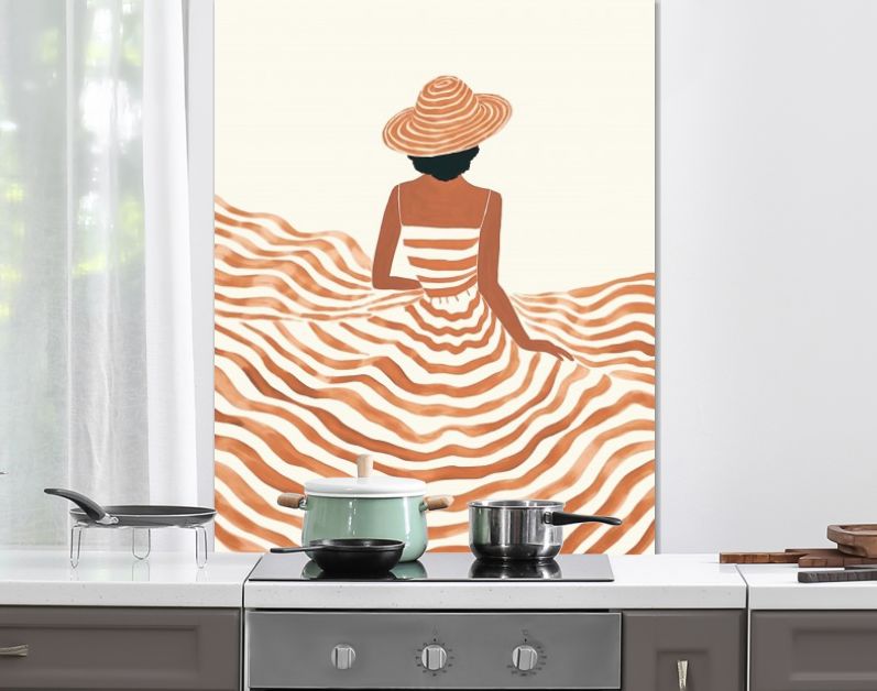 Oranje Dromen Meisje met Hoed in Golvende Lijnen en Romantiek