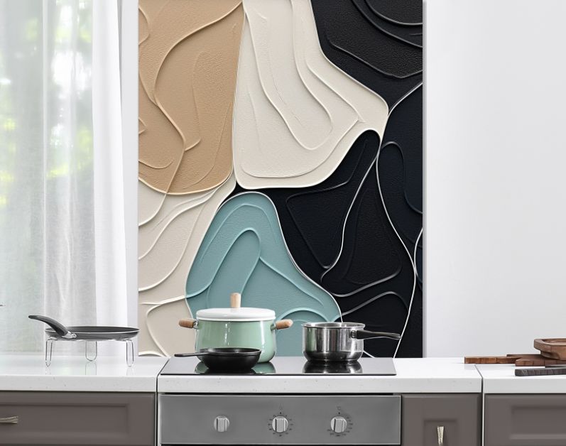 Golvende Harmonieën Minimalistische Abstracties in Beige en Teal