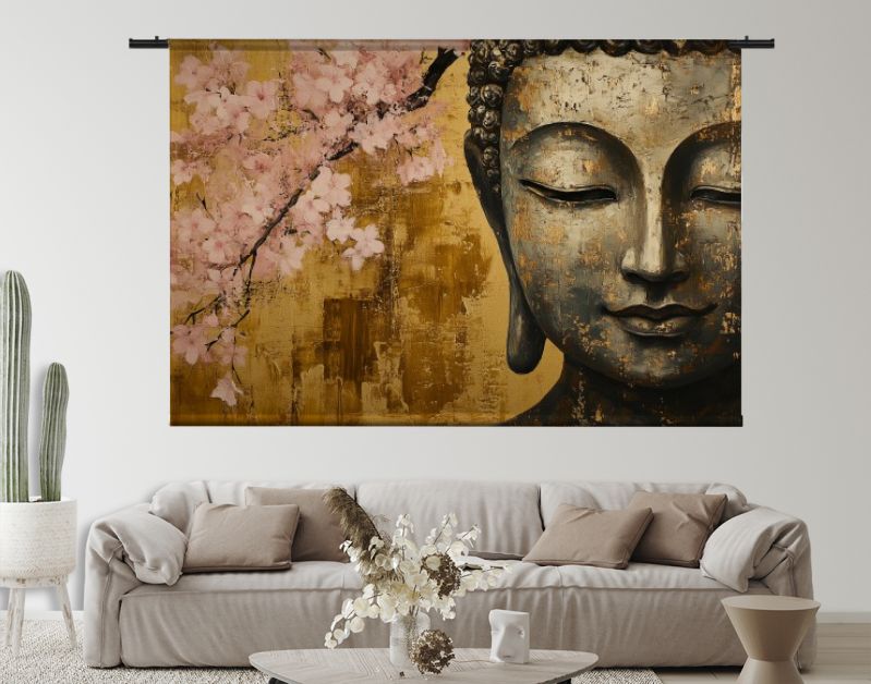 Gouden sereniteit onder roze bloesems