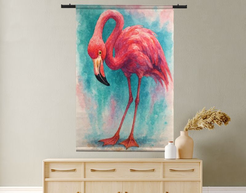 Tropische roze flamingo in felle aquarelkleuren
