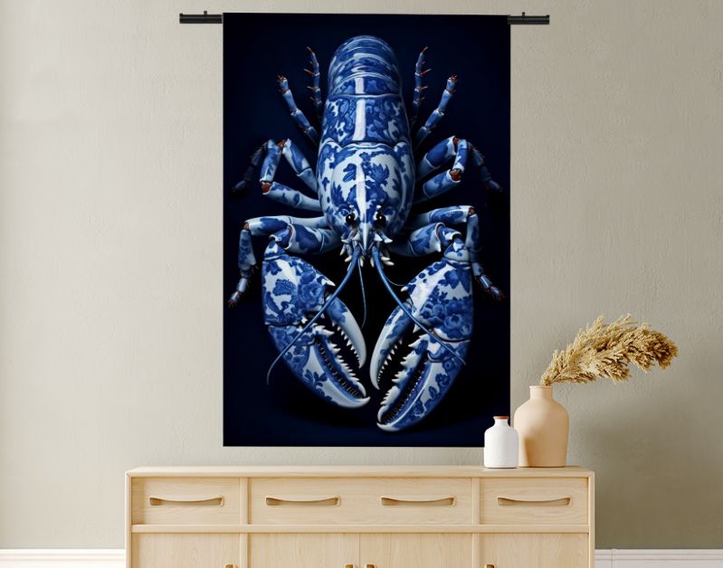 A lobster in Delft Blue style