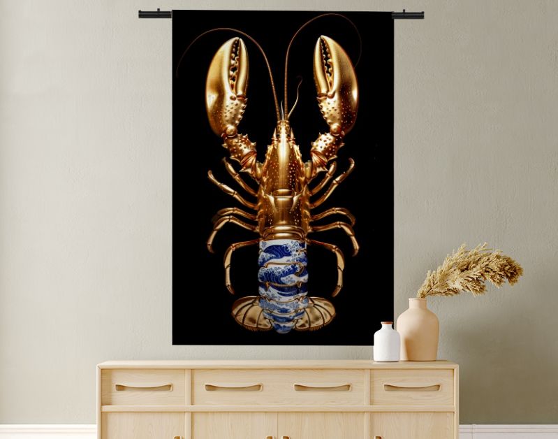Golden lobster delft blue on black