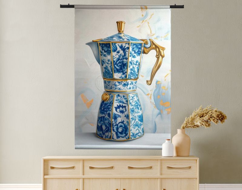 Italiaanse percolator in delfts blauw