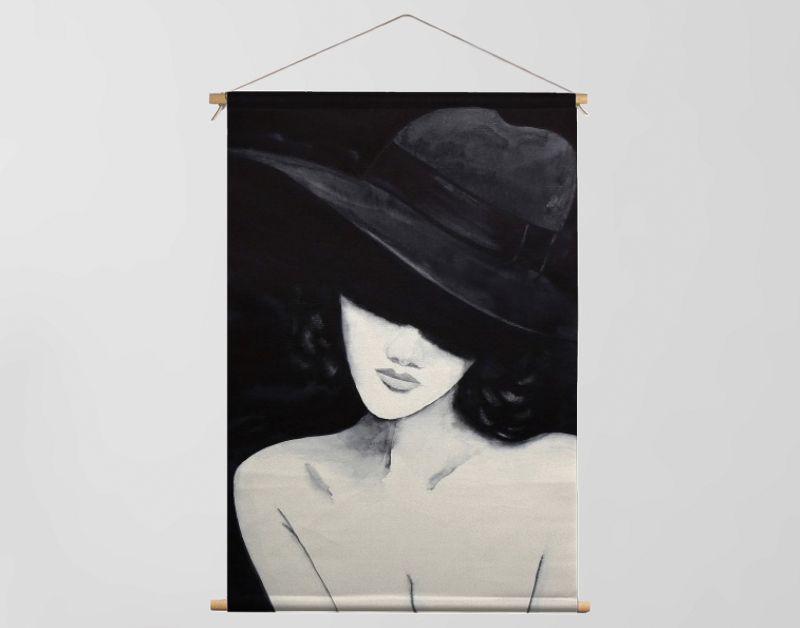 Sensueel vrouwelijk aquarel portret met grote hoed