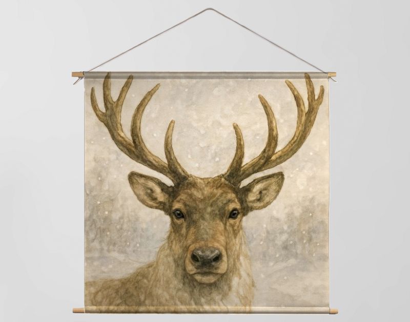 Edelhert met imposant gewei in de sneeuw