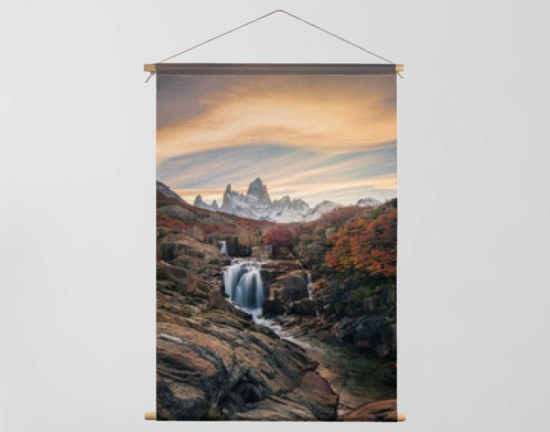 Beautiful mountains and waterfalls, stunning sceneries, popular tourist attractions. The location is in the Glacier National Park, Argentina.