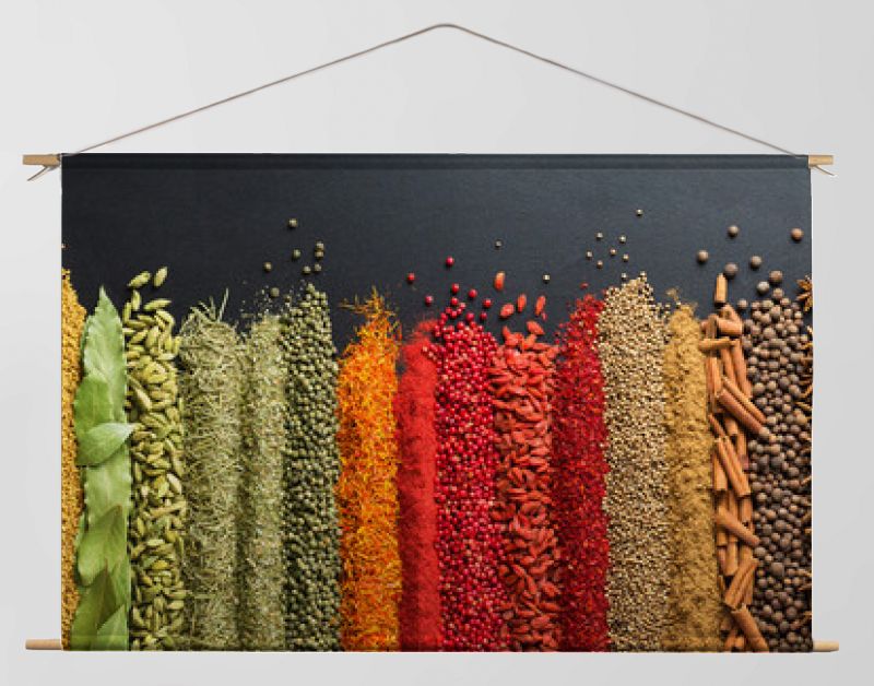 Colorful collection spices and herbs on background black table. Mediterranean condiments for decorating packing with food.