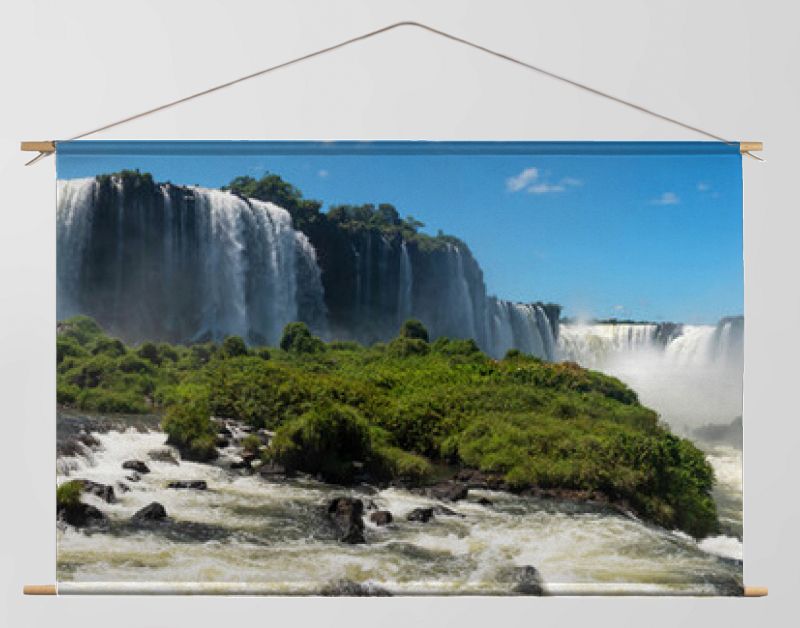 Picturesque panoramic landscape of majestic powerful Iguazu Falls
