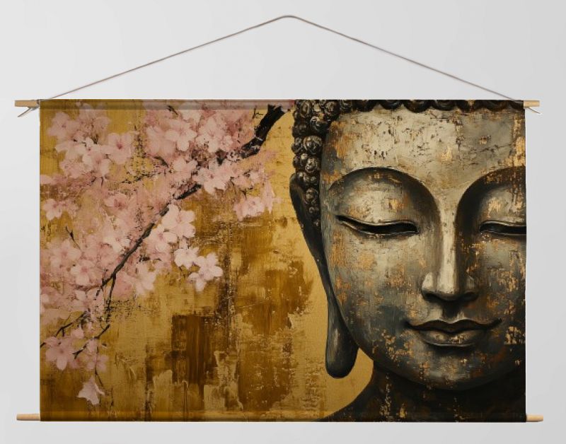 Gouden sereniteit onder roze bloesems