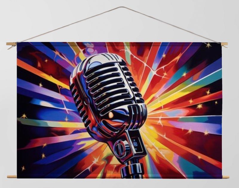 Airbrushkunst van een achtergrondprestatie voor microfoontransport.