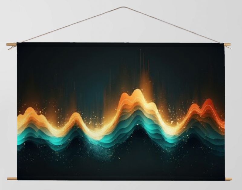 Abstracte beweging geluidsgolf achtergrond met golvende lijnen. Moderne modieuze gloed dynamische illustratie, minimaal kleurrijk op donkere achtergrond. Digitaal pulsgeluidsritmebehang