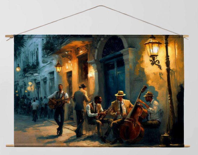 jazzband Havana Street, olieverfschilderij. Generatieve AI