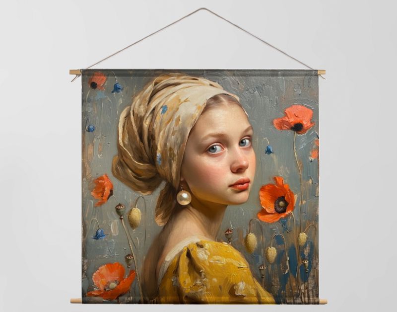 Meisje met parel en bloemen