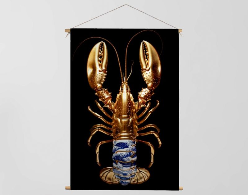 Golden lobster delft blue on black