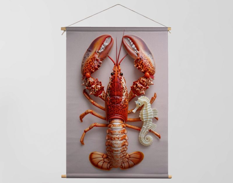 Rode kreeft met zeepaardje