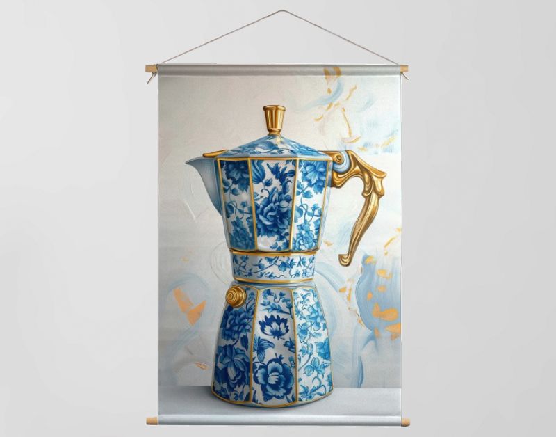 Italiaanse percolator in delfts blauw