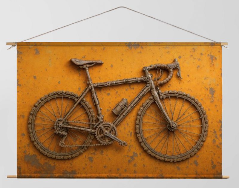 Industriële racefiets van roestig metaal en schroot