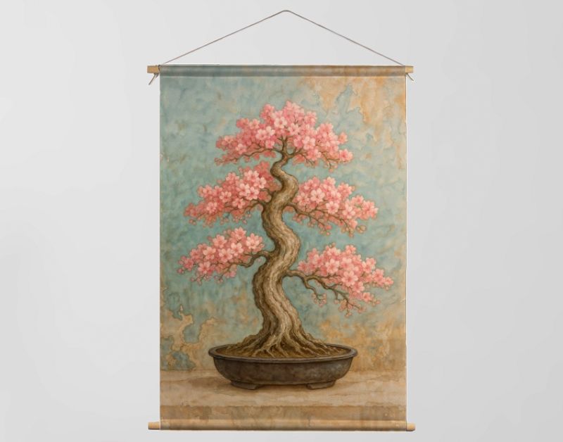 Japandi bonsai met bloeiende kersenbloesem