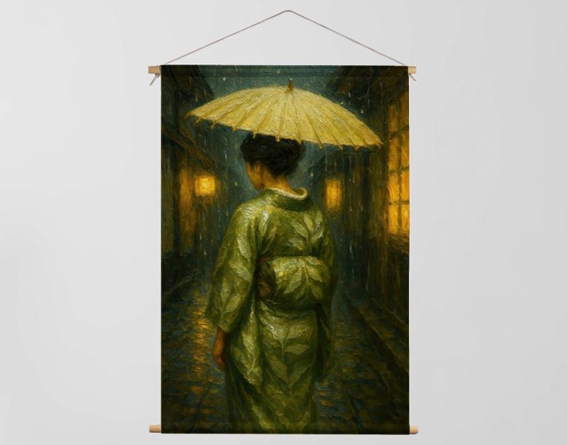 Japanse geisha met paraplu in de avond