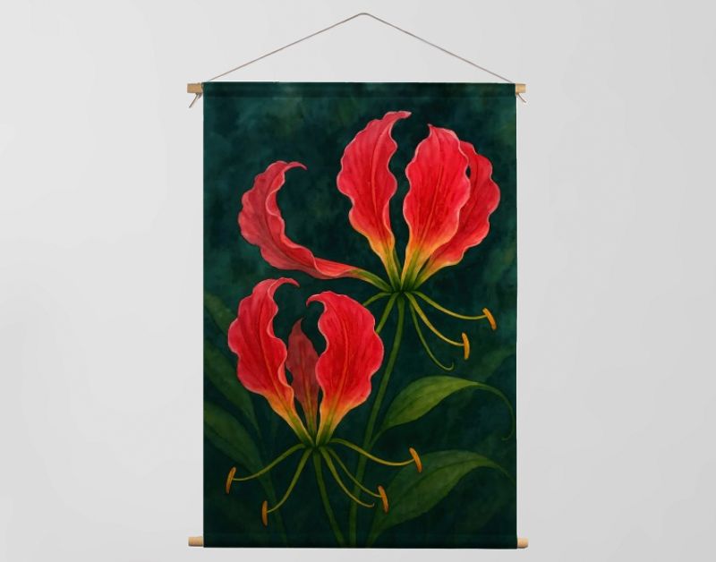 Rode gloriosa bloem op donkergroene achtergrond