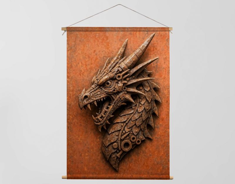 Roestige draak in industriële schrootstijl