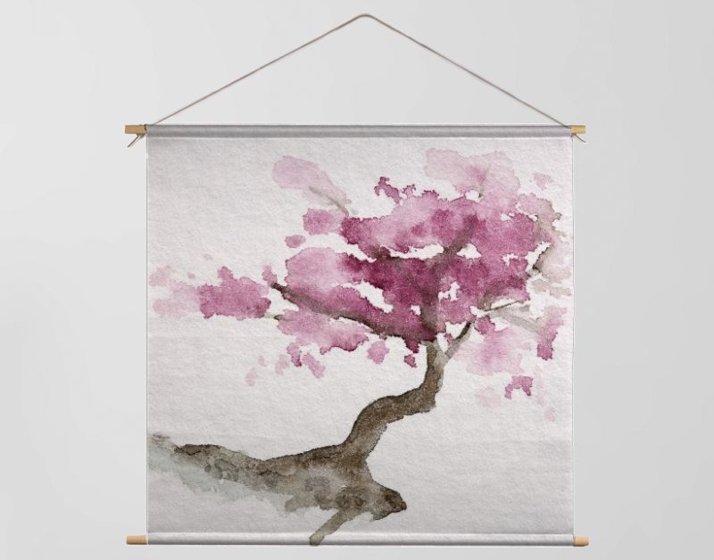 Sakura boom in bloei op berglandschap