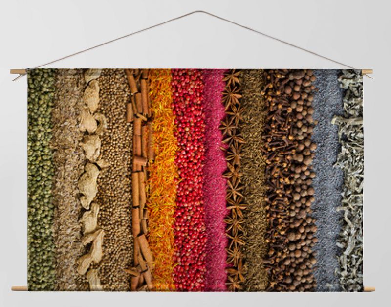 Indian spices and herbs background. colorful seasoning, top view.