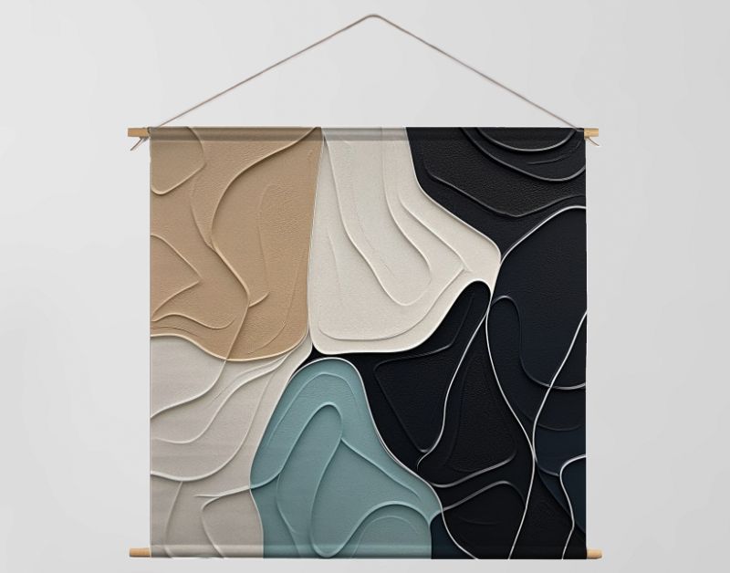 Golvende Harmonieën Minimalistische Abstracties in Beige en Teal