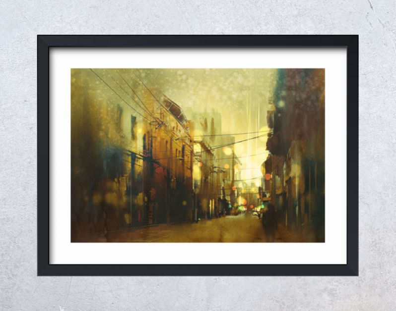 stadsstraat, illustratie schilderij met vintage stijl