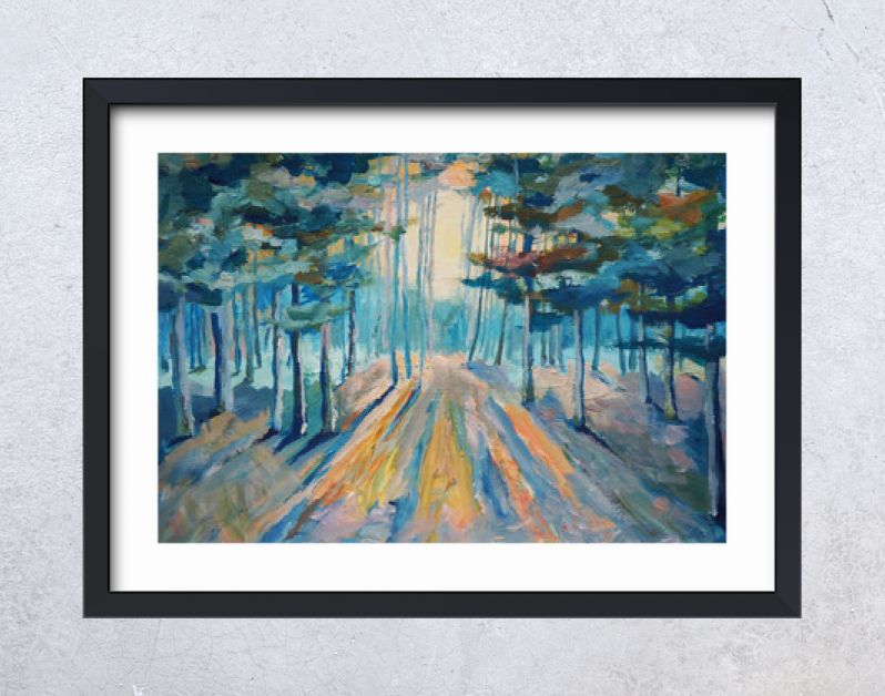 Prachtig winterbos schilderen. Zonlicht in het bos Acryl en volledig spectrum schilderen op canvas en karton