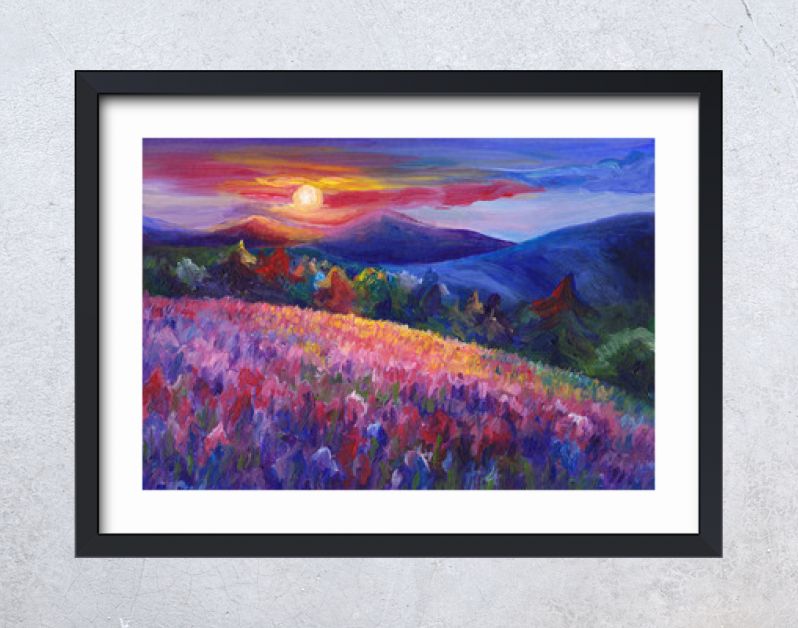 Berglandschap oliekunstwerk, gezellig, vrolijk, met de hand geschilderd